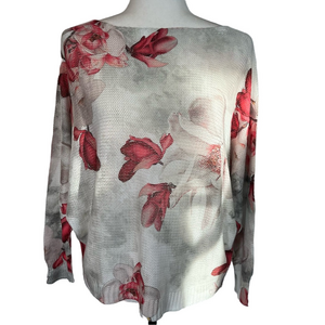 Luisa Ricci Women's Lightweight Summer Floral Sweater Red and White Small